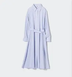 ユニクロ ストライプコットンAラインシャツワンピース 長袖 標準丈 Lサイズ