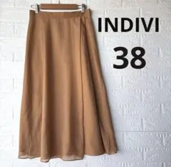 【美品】INDIVI インディヴィ ロングフレアスカート キャメル