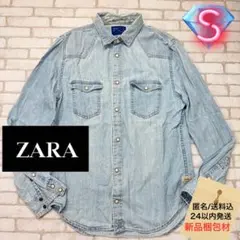☆ZARA ビンテージライク ライトブルーデニムシャツ ワークシャツ