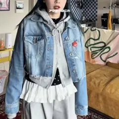 zara ハート刺繍 デニムジャケット ライトブルー