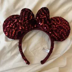 ミッキー耳カチューシャ 赤色 スパンコール