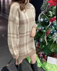 INGNI チェックチュニックニット ワンピース モカ Mサイズ
