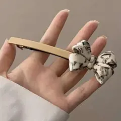 ヘアクリップ バレッタ リボンライン べっ甲風 アセテート ベージュ