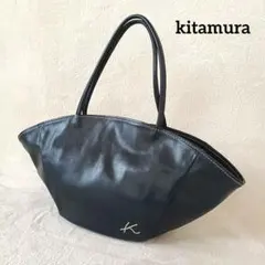 Kitamuraキタムラ ネイビーレザートートバッグ 本革肩掛けハンドバッグ