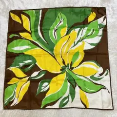 大判78cm 葉っぱ柄 スカーフ レトロモダン アート柄 ボタニカル柄