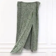 H&M エイチアンドエム 花柄 ロングスカート グリーン スリット 春夏 XL