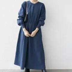 シップスエニィ　USAコットン 裏毛　バックリボンワンピース　ネイビー　F