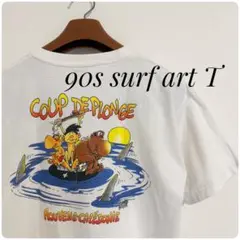90s スーベニア サーフ ニューカレドニア アートTシャツ 白 当時物 L