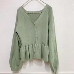 【GRL】裾フリルカーディガン　Ｖネック　S