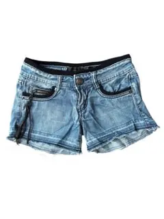 デニムショートパンツ ライトブルー フリンジヘム y2k 平成ギャル グランジ