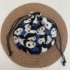 まんまる巾着◉パンダらけ　ブルー