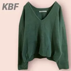 KBF長袖ニットセーター　Vネック ショート丈　グリーン　レディース/F