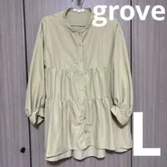 grove 薄グリーン　チュニックブラウス　L