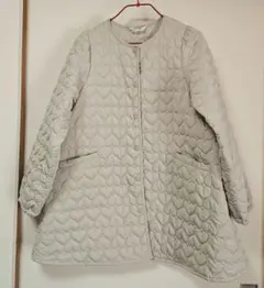 ハート柄キルティング ノーカラージャケット　ライトベージュ