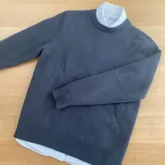 【美品】ユニクロ　ウォッシャブルミラノリブクルーネックセーター　ダークグレー　L