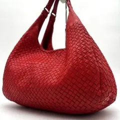 【美品】ボッテガヴェネタ カンパーナ ショルダーバッグ イントレチャート 赤