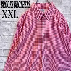 【美品】ブルックスブラザーズ 刺繍ロゴ チェック ボタンダウン シャツ XXL