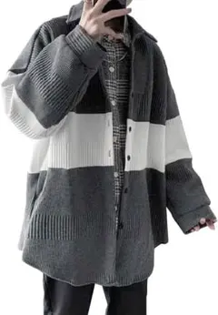 カーディガン ニット ジャケット アウター 薄手 秋 L グレーカラー