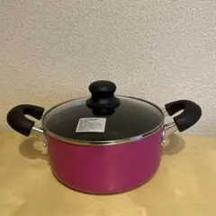 両手鍋 ピンク ガラス蓋付き 調理器具　中古品