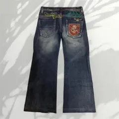 【希少✨】y2k 平成　平成デニム　刺繍入りローライズフレアデニム