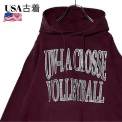 USA古着 カレッジパーカー えんじ色 M〜L ウィスコンシン大学 フーディー