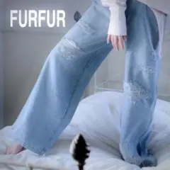 FURFUR ファーファー レースインクラッシュドデニム ワイド 0サイズのサムネイル