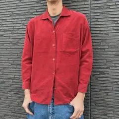 エディーバウアー コーデュロイシャツ 長袖 無地 レッド XS｜春 カジュアル