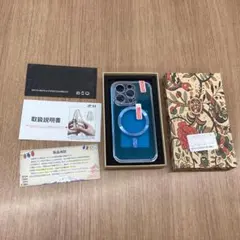 iPhone 14 pro スマホケース 9H 強化ガラス フルカバー ブルー