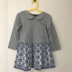 キッズ秋冬ワンピース　110cm グレー×レース花柄
