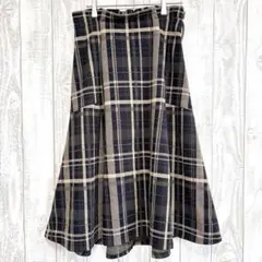 チェック フレアスカート 9 黒茶ベージュ ポリエステル 上品 お出かけ 秋冬春