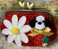 犬と花のデザインがま口財布