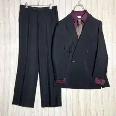 ダブル スーツ セットアップ ネクタイシャツ コーデ ブラック 総柄 ペイズリー