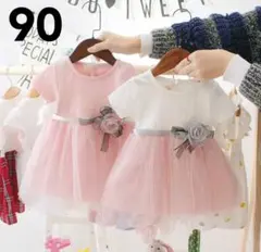 SALE再入荷⭐️お花コサージュベビードレス　新品　90 ホワイト