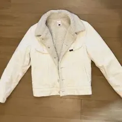 【値下げ】ホワイト コーデュロイ ボア襟ジャケット