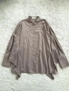 Anside 長袖レーヨン混シャツ M ブラウン系 デザイン フリル 長袖 上品