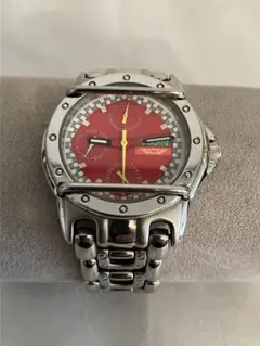値下げ 稼働★ELGIN エルジン レッド盤面 メンズ QZ腕時計 電池新品のサムネイル