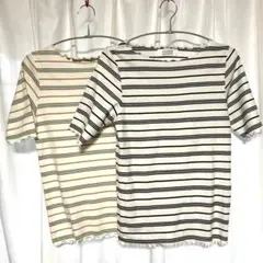 【美品】LOWRYS FARM ボーダーフリル仕様半袖 Tシャツ 2枚セット L