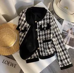 【新品＊】ゴールドボタン ツイードノーカラージャケット ポケット付き きれいめ