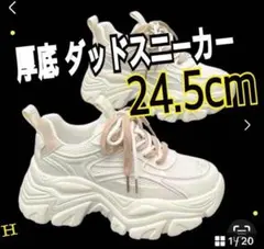 スニーカー 厚底 ダットスニーカー 韓国 白 ホワイト ベージュ 24.5cm