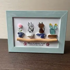 シーグラスアート　ネコとサボテン①