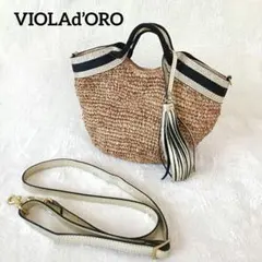 ヴィオラドーロ　2wayかごバッグ　ミニトート　ショルダー　黒　ゴールド　美品