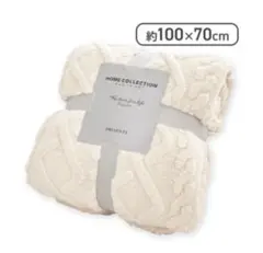 【アイボリー】Simpleケーブルニットひざ掛け　ブランケット