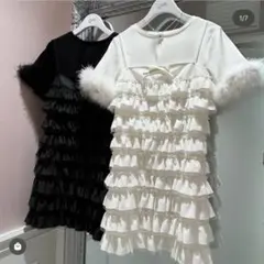 BUBBLES ホワイト フリル キャミワンピース