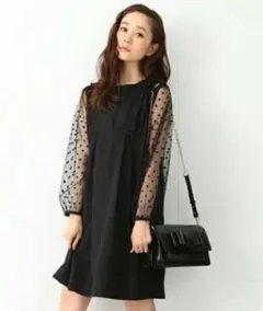 CAROLINA GLASER ドット ワンピース チュール ブラックのサムネイル