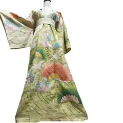 留袖 着物リメイク ドレス アクセント切替 和柄 ワンピース 松や鶴