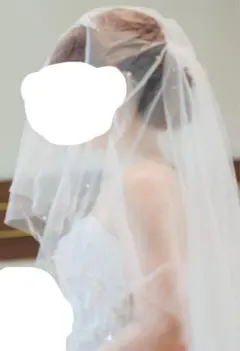 透明パール付きロングウェディングベール