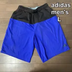 adidas メンズ　短パン　ショートパンツ　サッカー　スポーツ　青紫　黒　L