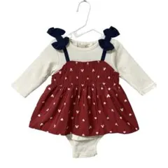 プティマイン ディズニー ドッキングロンパース ミニー 70 レッド 赤 総柄