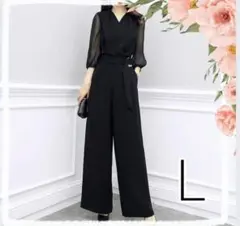 パンツスーツ　 オールインワン パンツドレス L　黒　パーティー　 結婚式