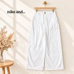 ニコアンド ワイドパンツ 白 L 配色ステッチ 綿100% ゆったり カジュアル